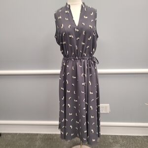 Anne Klein Gray Midi Dress with White Leaf Pattern